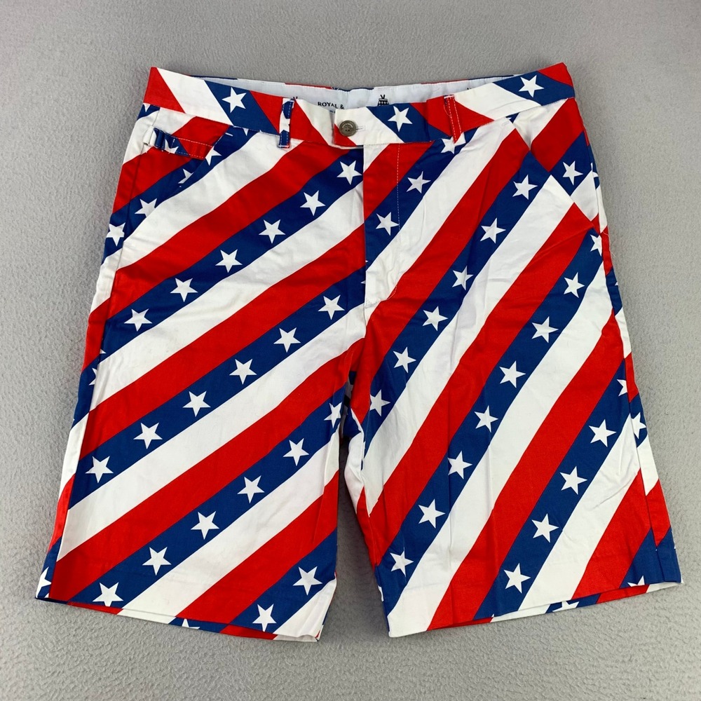 Royal & Awesome Stars and Stripes Golf Shorts Mens 36 Red Blue Patriotic USA